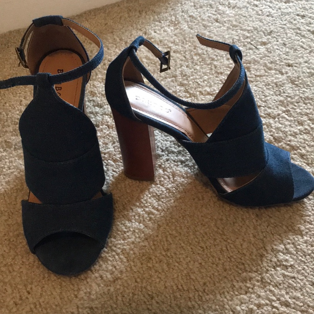 Denim block heels